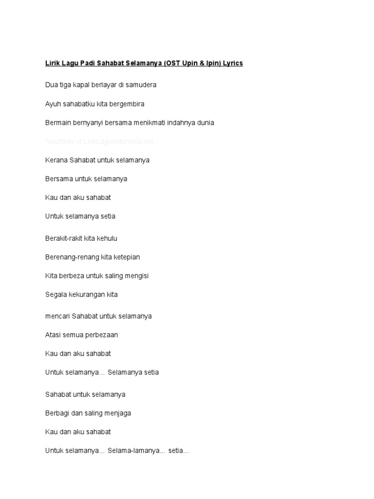 Lirik Lagu Padi Sahabat Selamanya Pdf