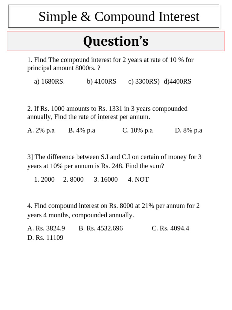8th Grade Interest Calculation Worksheet | PDF | Interest | Compound ...