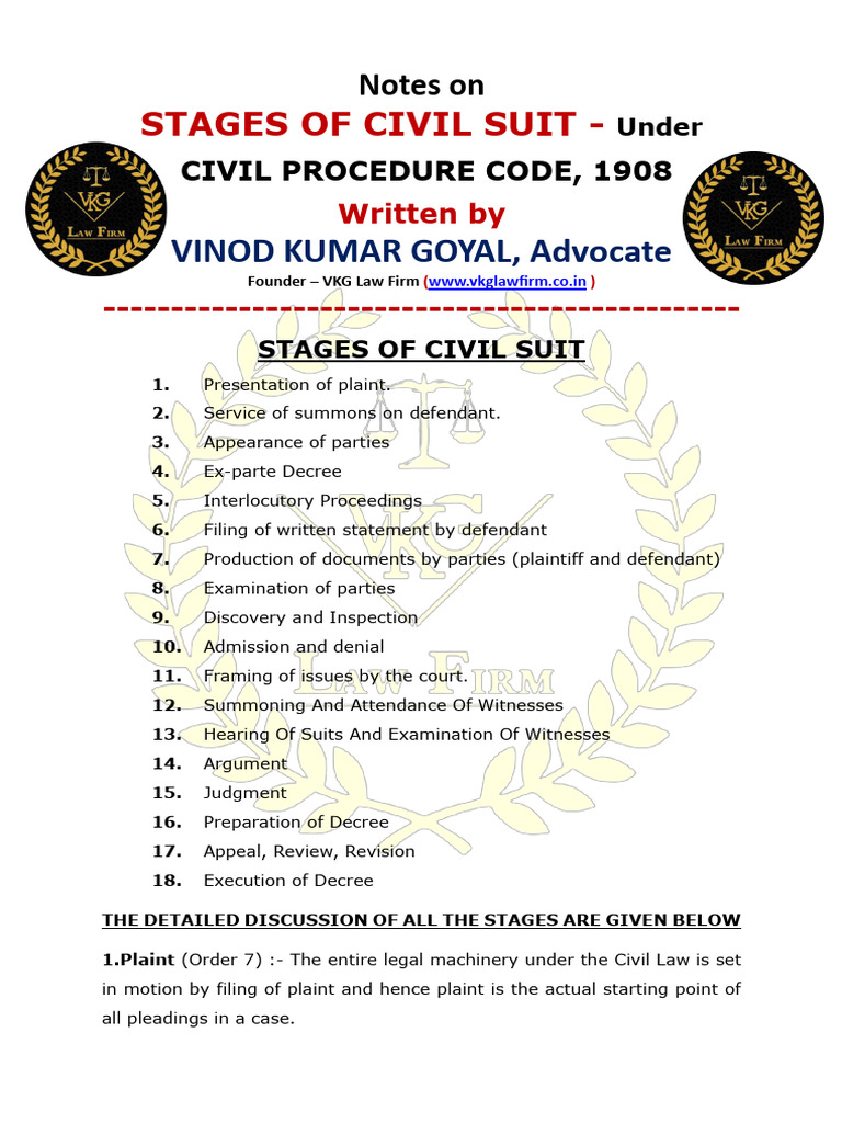 Stages of Civil Suit Under CPC 1908 | PDF | Lawsuit | Appeal