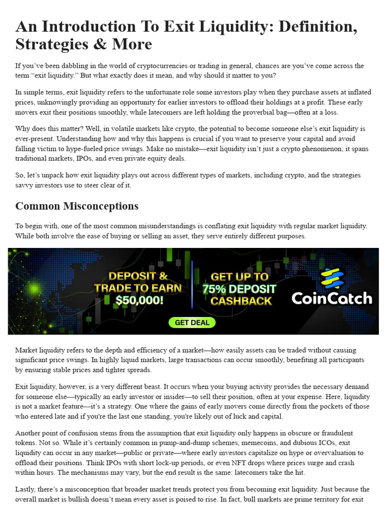 An Introduction To Exit Liquidity Definition, Strategies & More | PDF |  Market Liquidity | Stocks