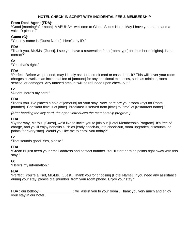 Hotel Check in 2025 | PDF