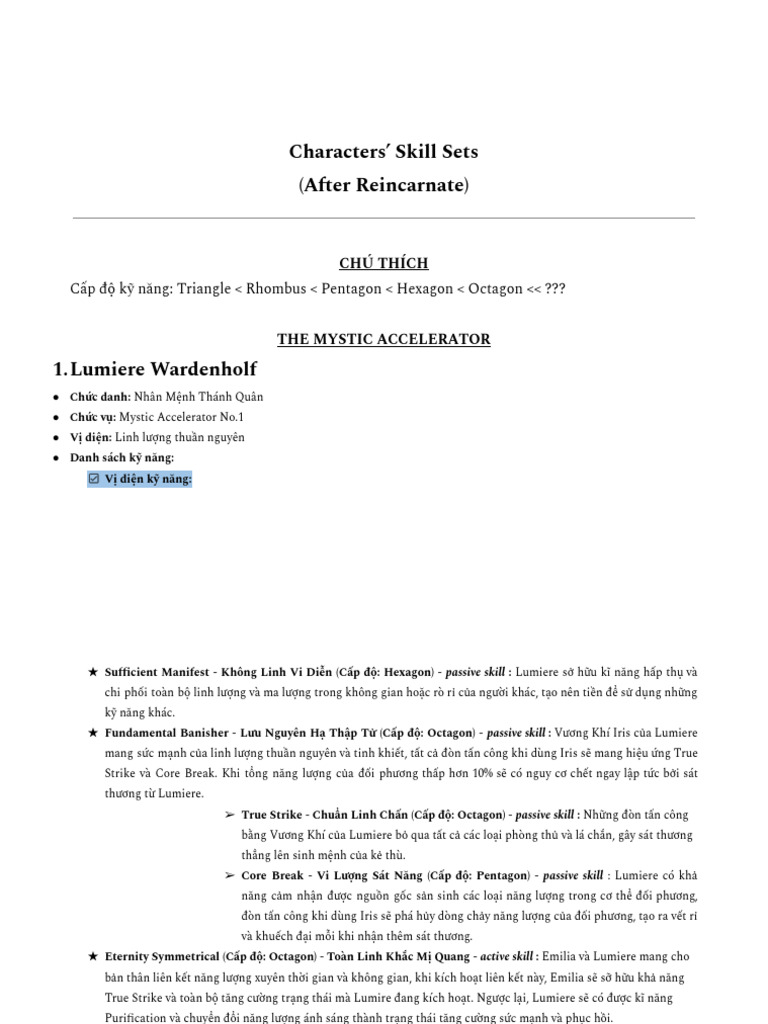 Characters' Skill Sets | PDF