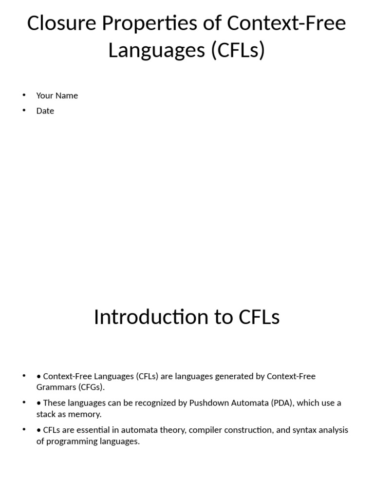 Closure Properties of CFLs Explained | PDF | Syntax (Logic) | Metalogic