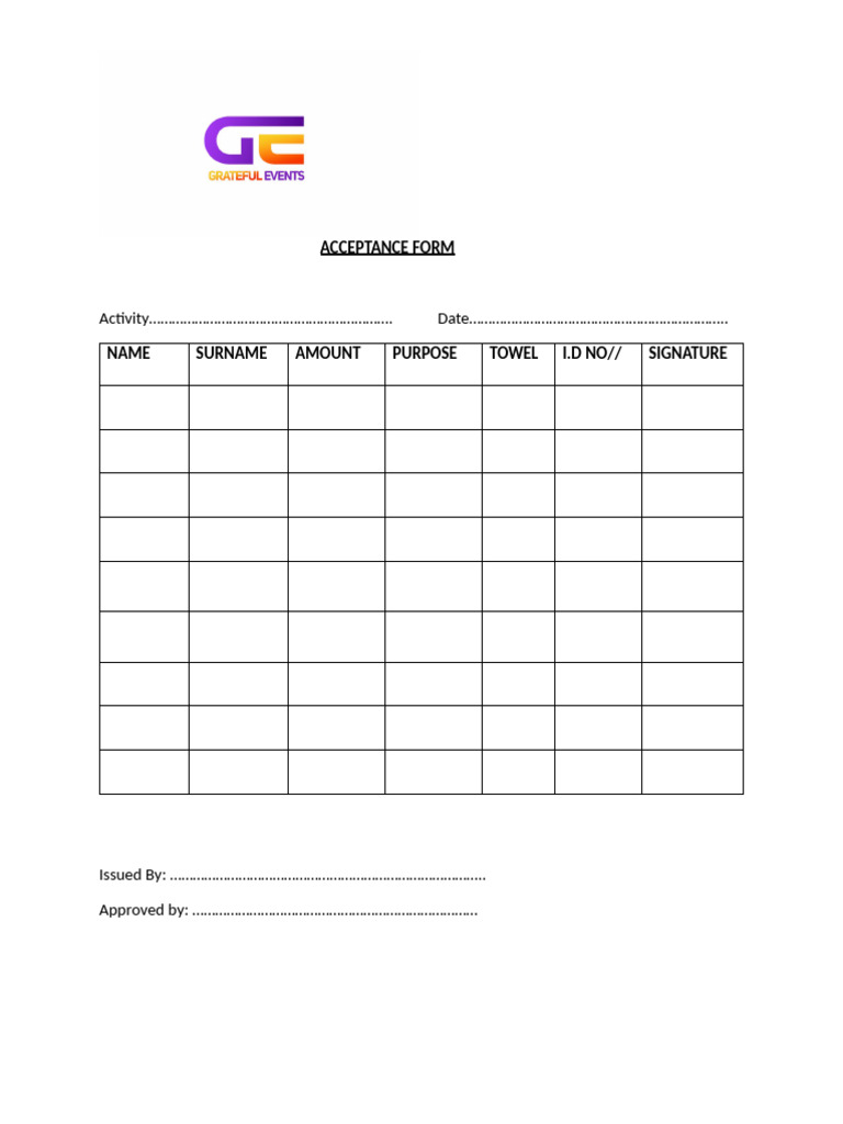Acceptance Form Template | PDF