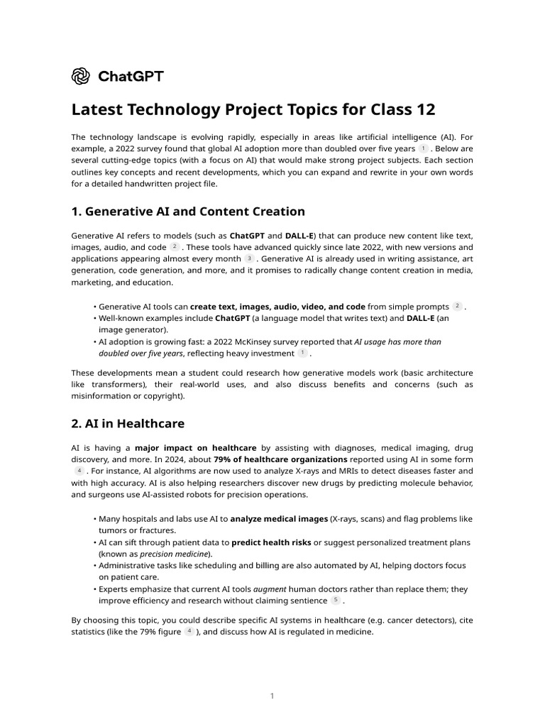 AI Project Ideas for Class 12 Students | PDF | Artificial Intelligence ...