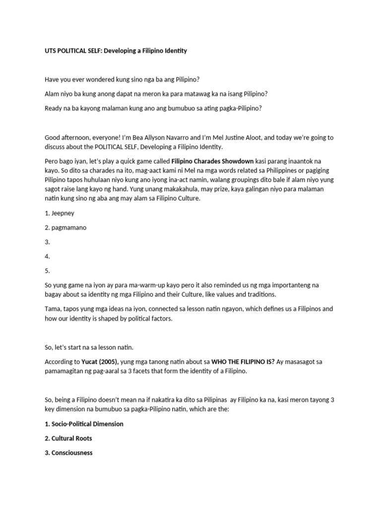 Uts Political Self Script | PDF