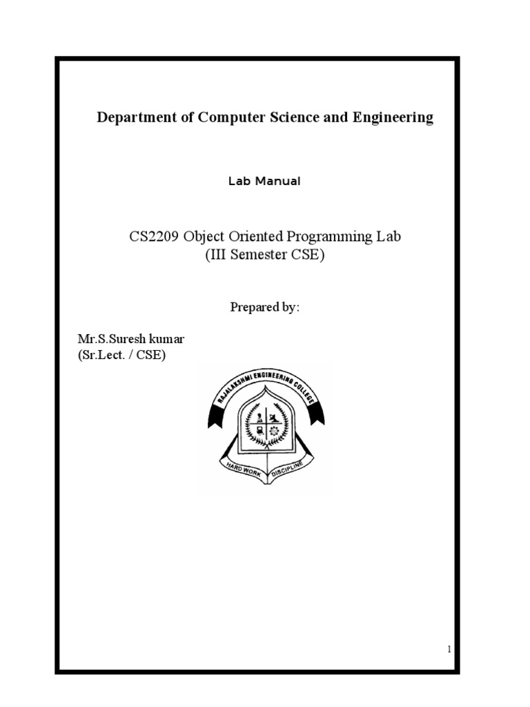 CS2209-Oops Lab Manual | Download Free PDF | C++ | Java (Programming ...