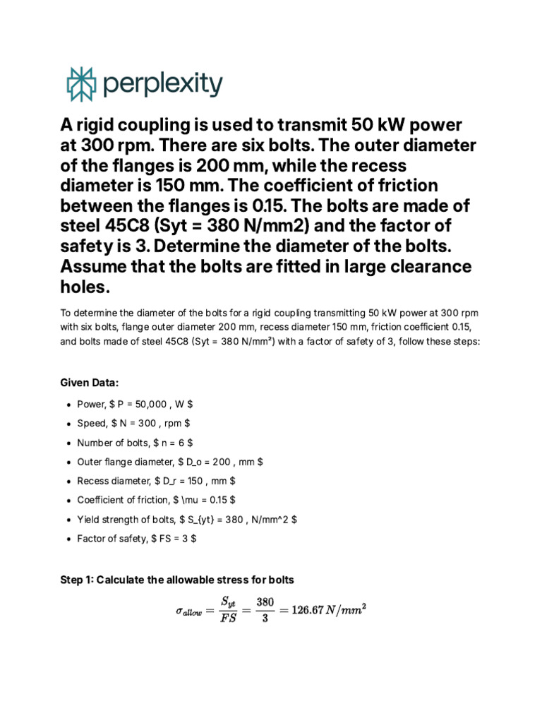 Bolt Diameter Calculation for Coupling | PDF