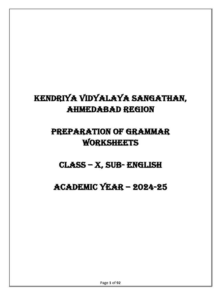 Class X English Grammar Worksheets | PDF | Grammatical Number | Clause