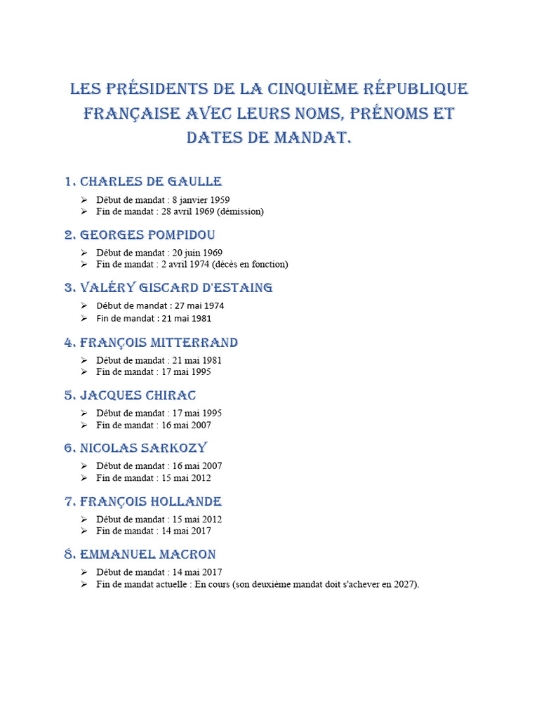 Présidents de la 5e République Française | PDF