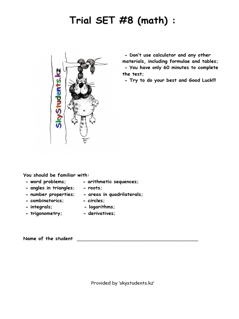 Math Trial Test #8: Word Problems & More | PDF