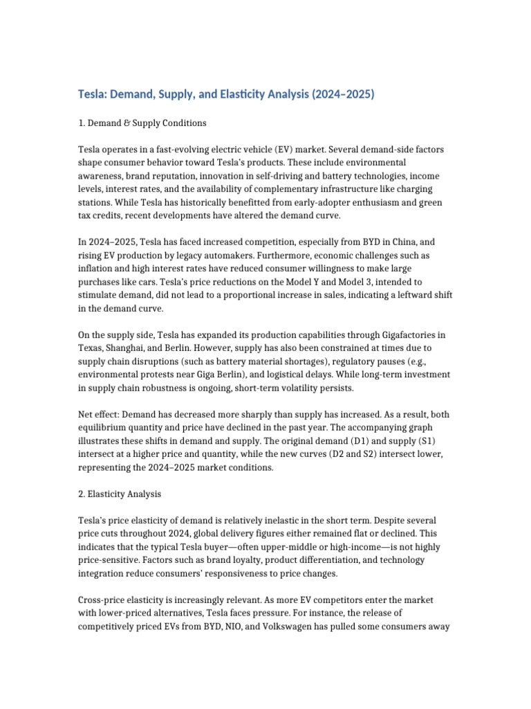 Tesla Demand and Supply Dynamics 2024-2025 | PDF | Elasticity ...