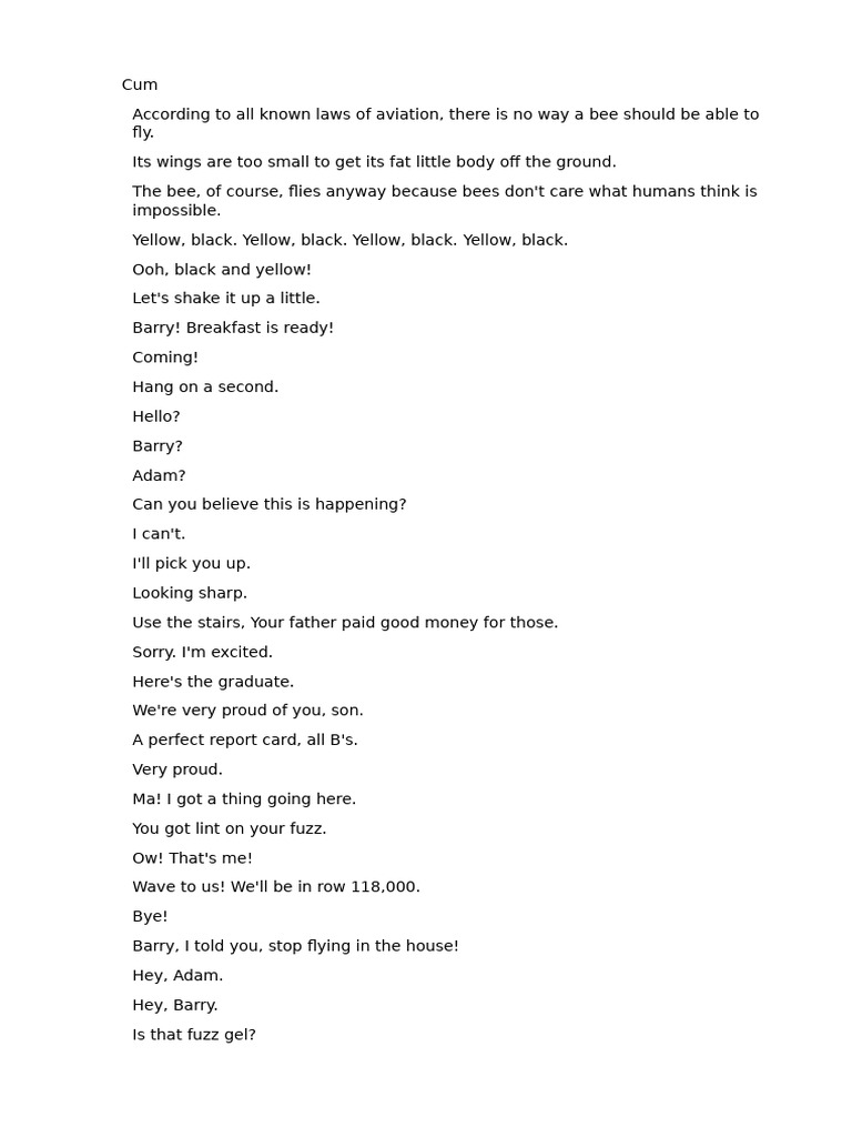 Bee Movie Script Excerpt | PDF | Bees | Honey