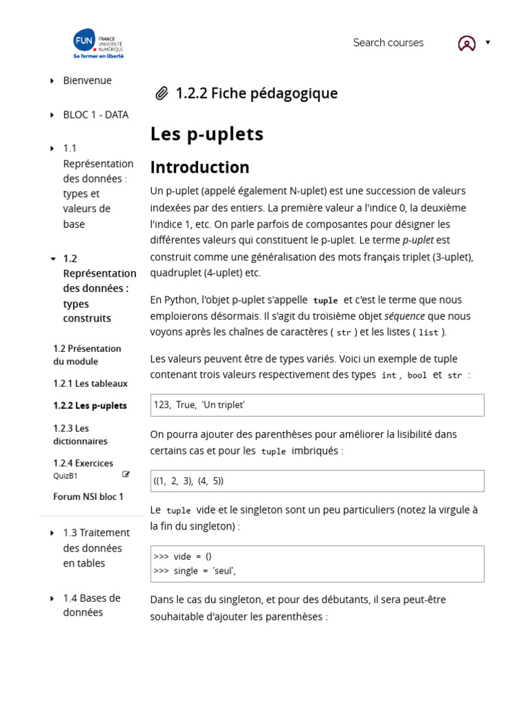 Introduction aux p-uplets en Python | PDF | Python (Langage de ...
