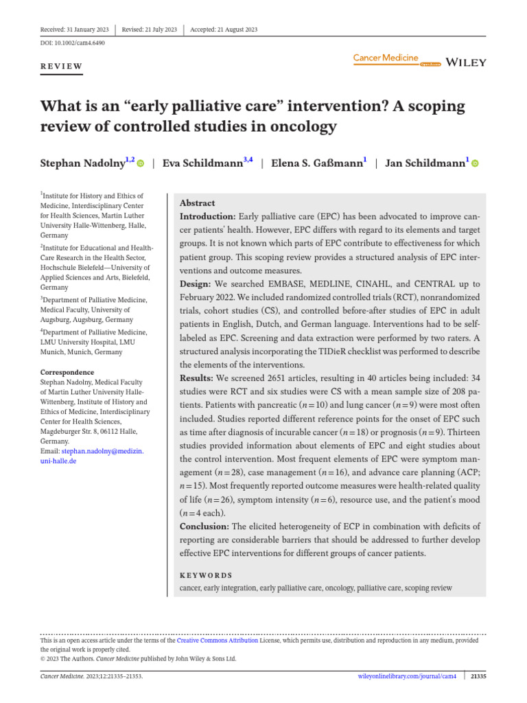 Early Palliative Care in Oncology Review | PDF | Cancer | Metastasis