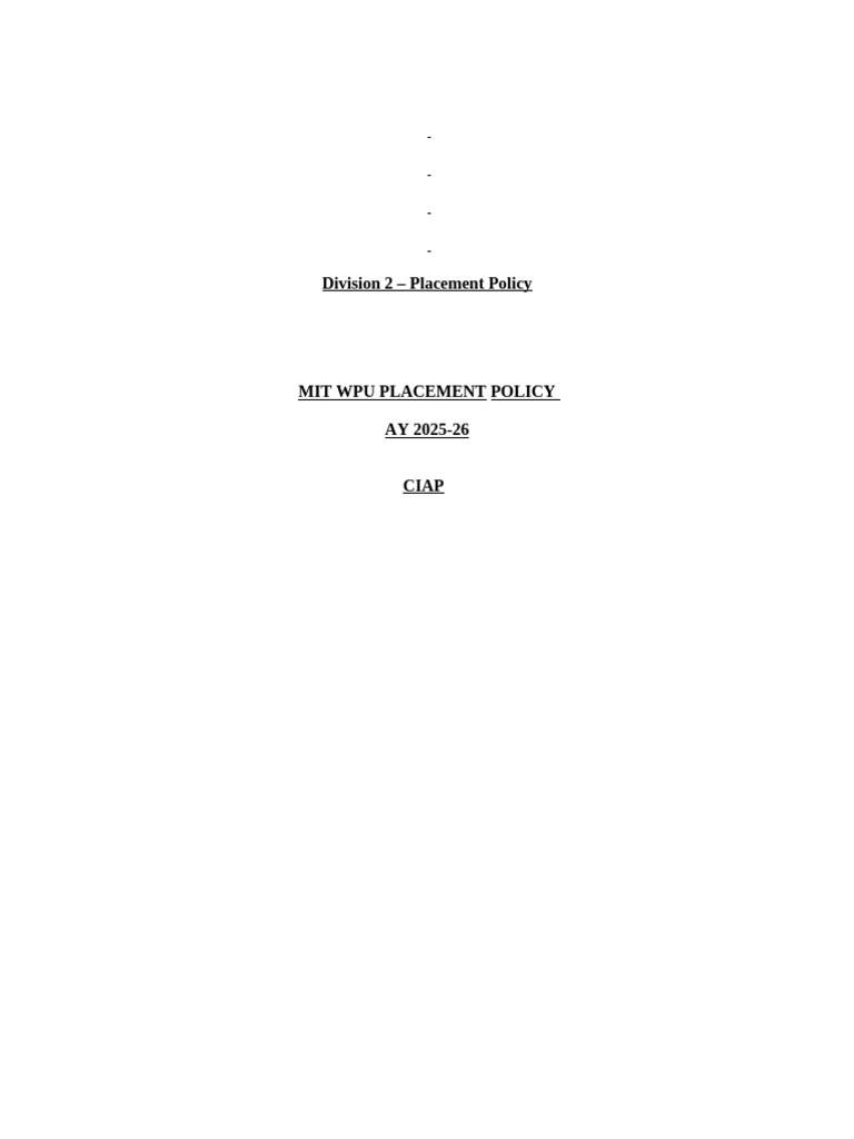 MIT WPU Placement Policy 2025-26 | PDF