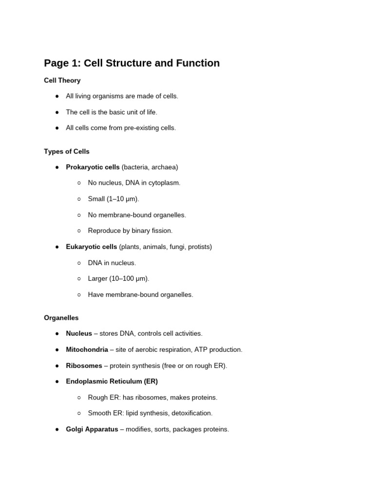 Cell Structure and Function Overview | PDF