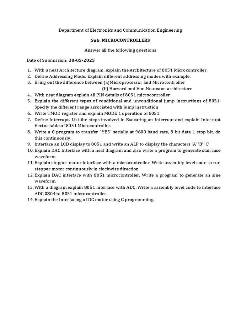 8051 Microcontroller Architecture & Interfacing | PDF