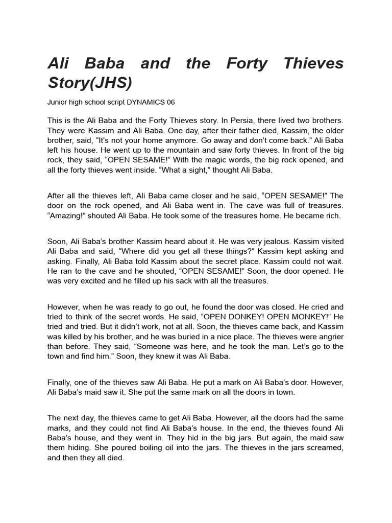 Ali Baba and the Forty Thieves Script | PDF