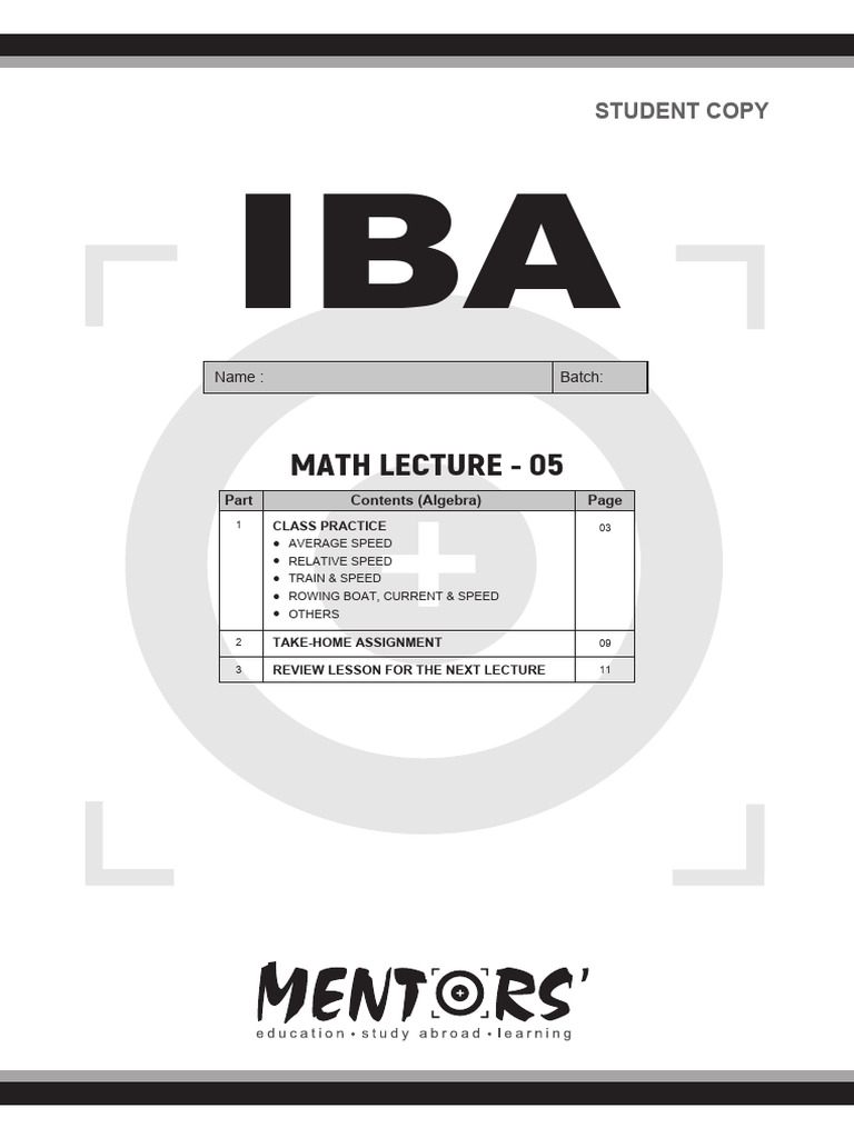 IBA BBA Math Lecture 05 - 21-08-25 17-21-18 | PDF | Speed | Equations