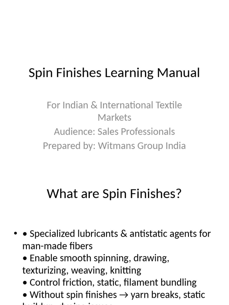 Spin Finishes Guide for Textile Sales | PDF | Textiles | Yarn