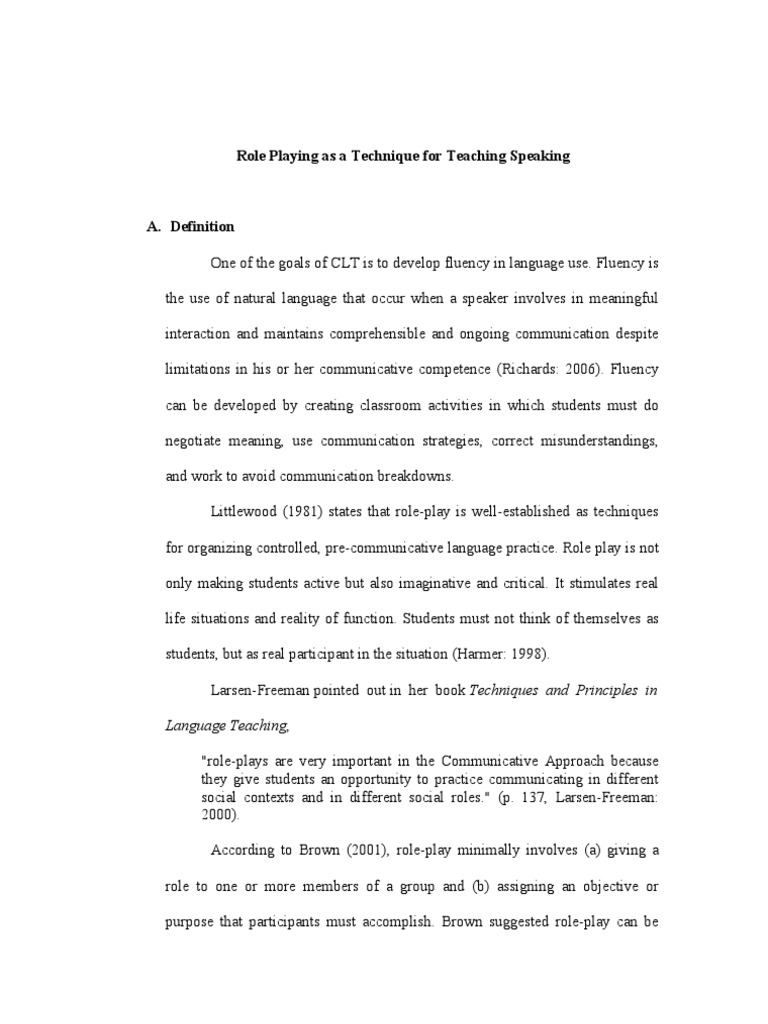 Role Playing As A Technique For Teaching Speaking | PDF | Language ...