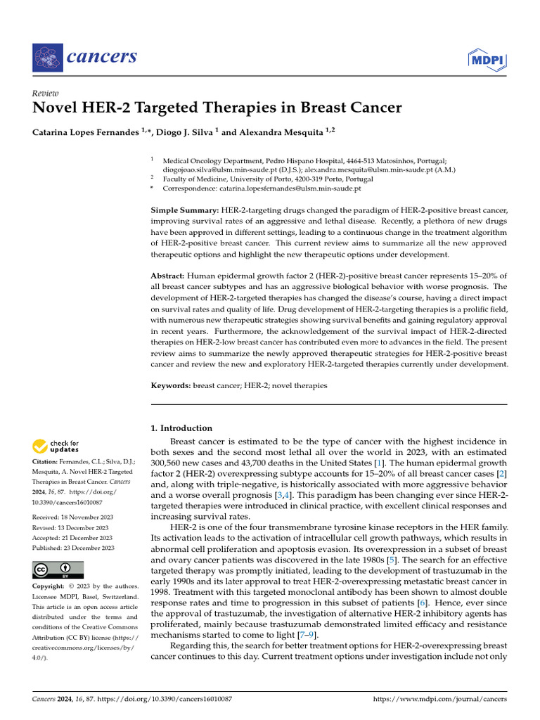 Novel HER-2 Therapies for Breast Cancer | PDF | Cell Biology | Medical ...