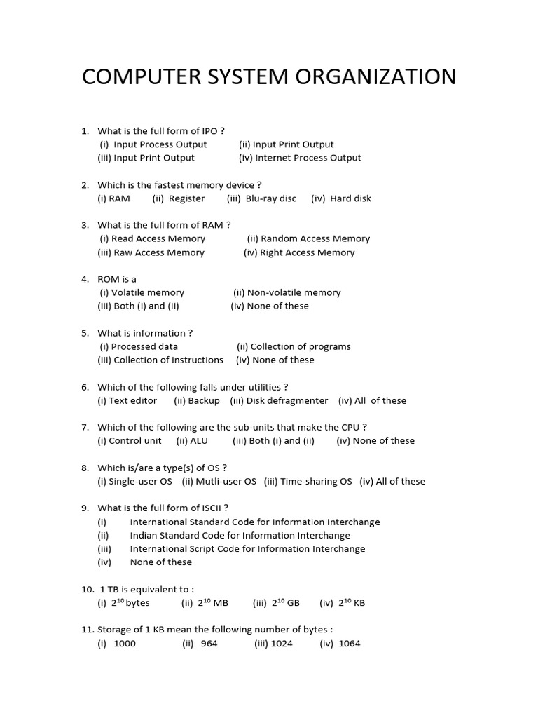 Xi-Csc Worksheet (CH1-5) | PDF | Computer Data Storage | Random Access ...