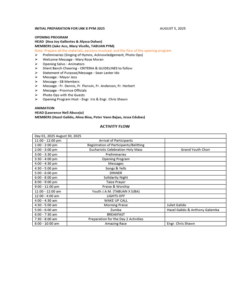 Linggo NG Kabataan Sample Program Flow of Activities | PDF