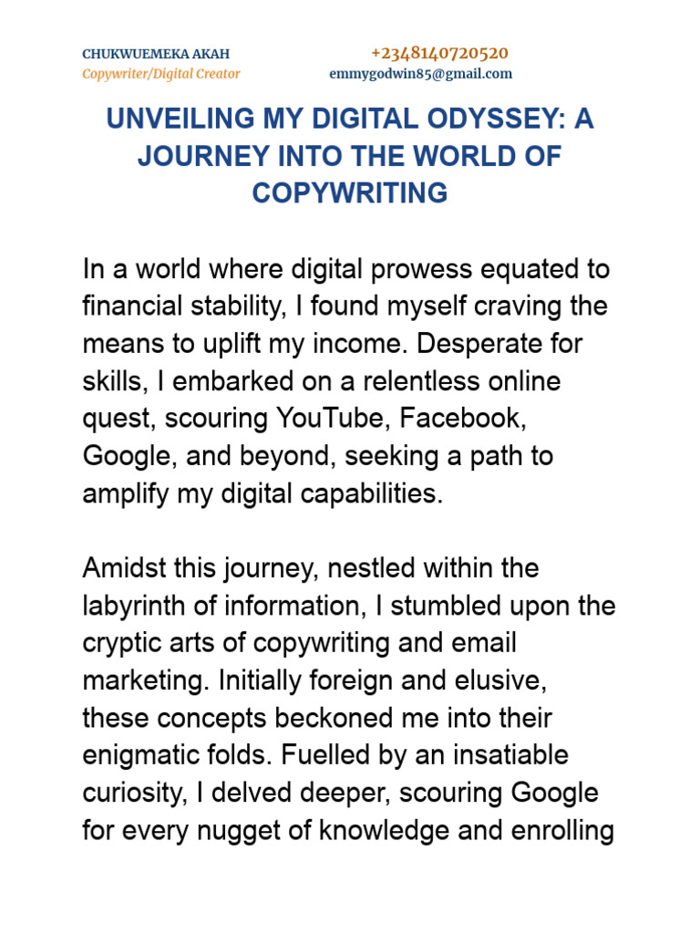 Unveiling My Digital Odyssey - A Journey Into The World of Copywriting ...