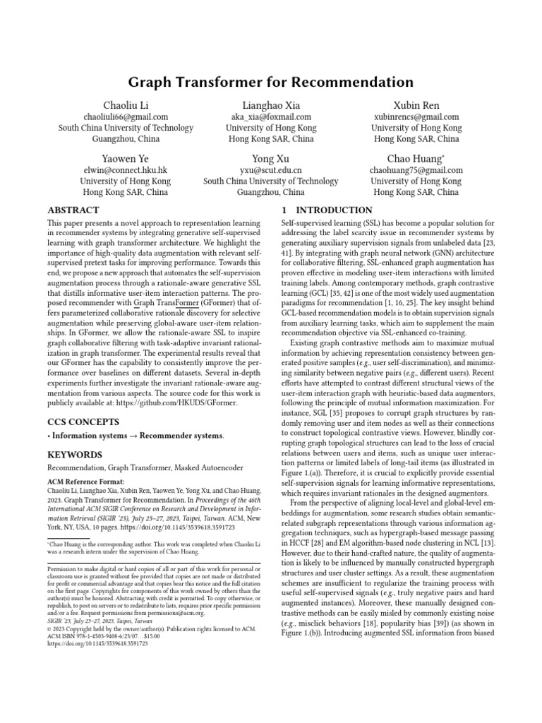 GFormer: Graph Transformer for Recommendations | PDF | Applied Mathematics