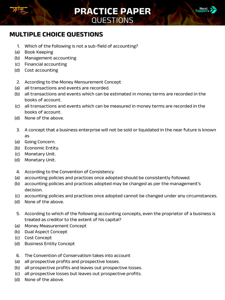 Accounting Concepts and Multiple Choice Questions | PDF | Debits And ...