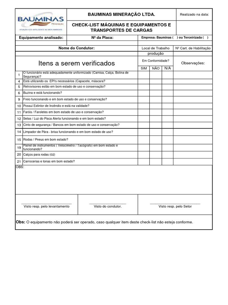 Check-list de Segurança em Mineração | PDF
