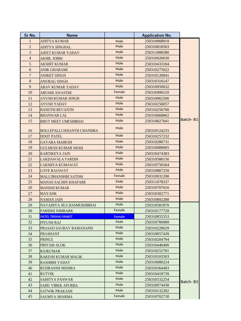 Section & Branch Wise Student List | PDF