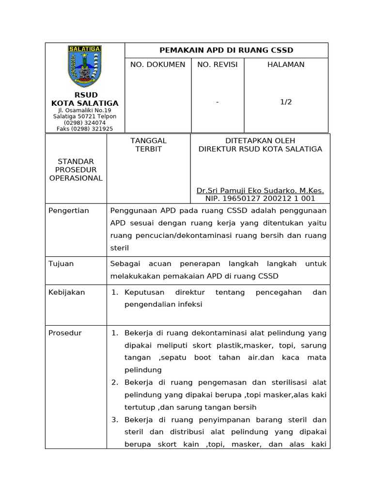 Panduan Pemakaian APD di CSSD RSUD Salatiga | PDF