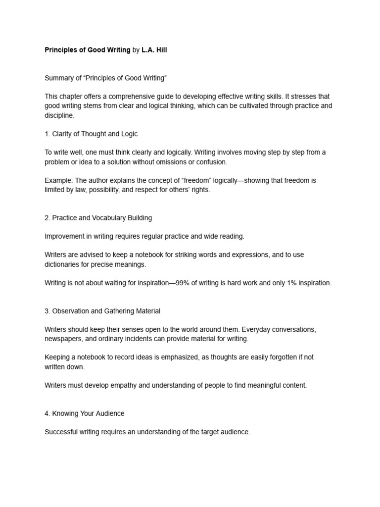 L.A. Hill's Good Writing Principles | PDF | Thought | Liberal Arts ...