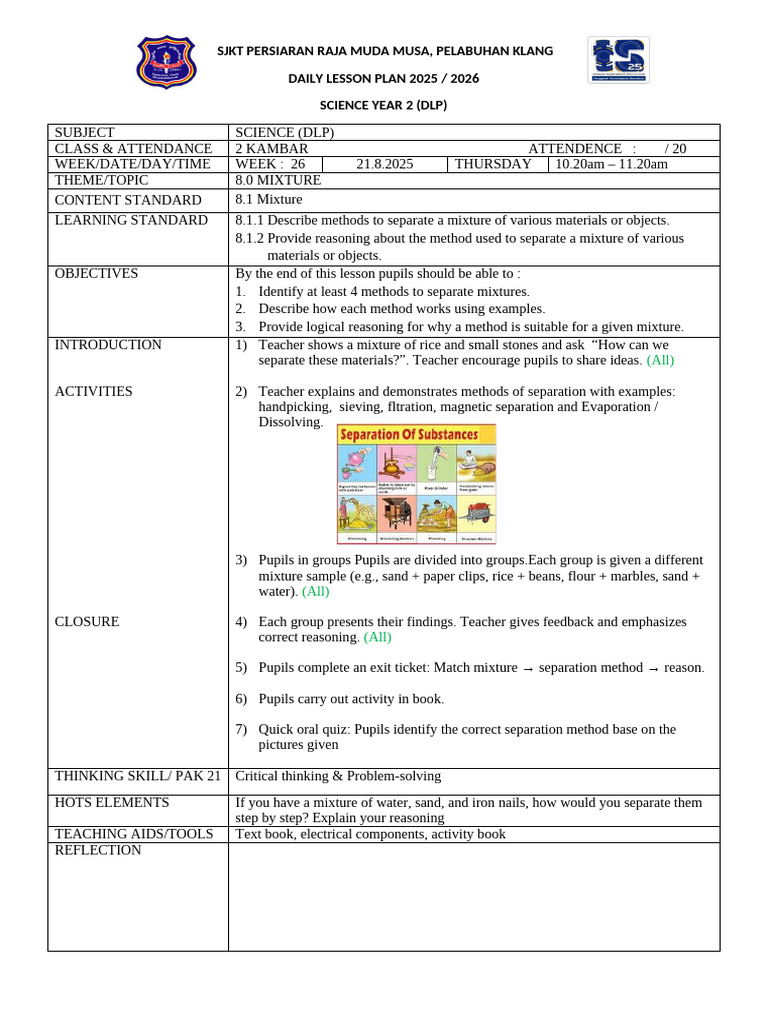 Year 2 Science Lesson Plan: Mixtures | PDF | Lesson Plan | Mixture