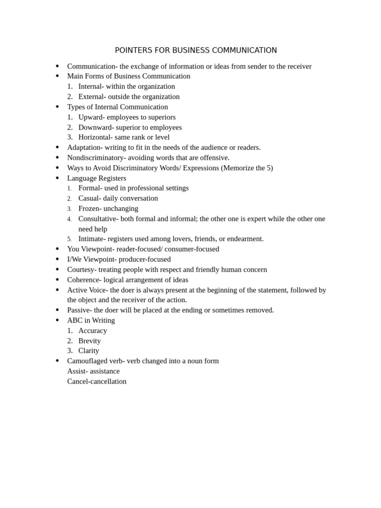 Pointers For Business Communication | PDF