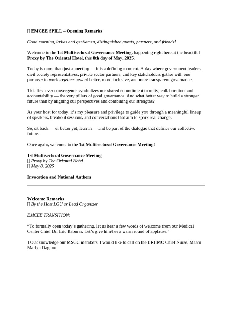Opening Remarks at MSGC Meeting | PDF