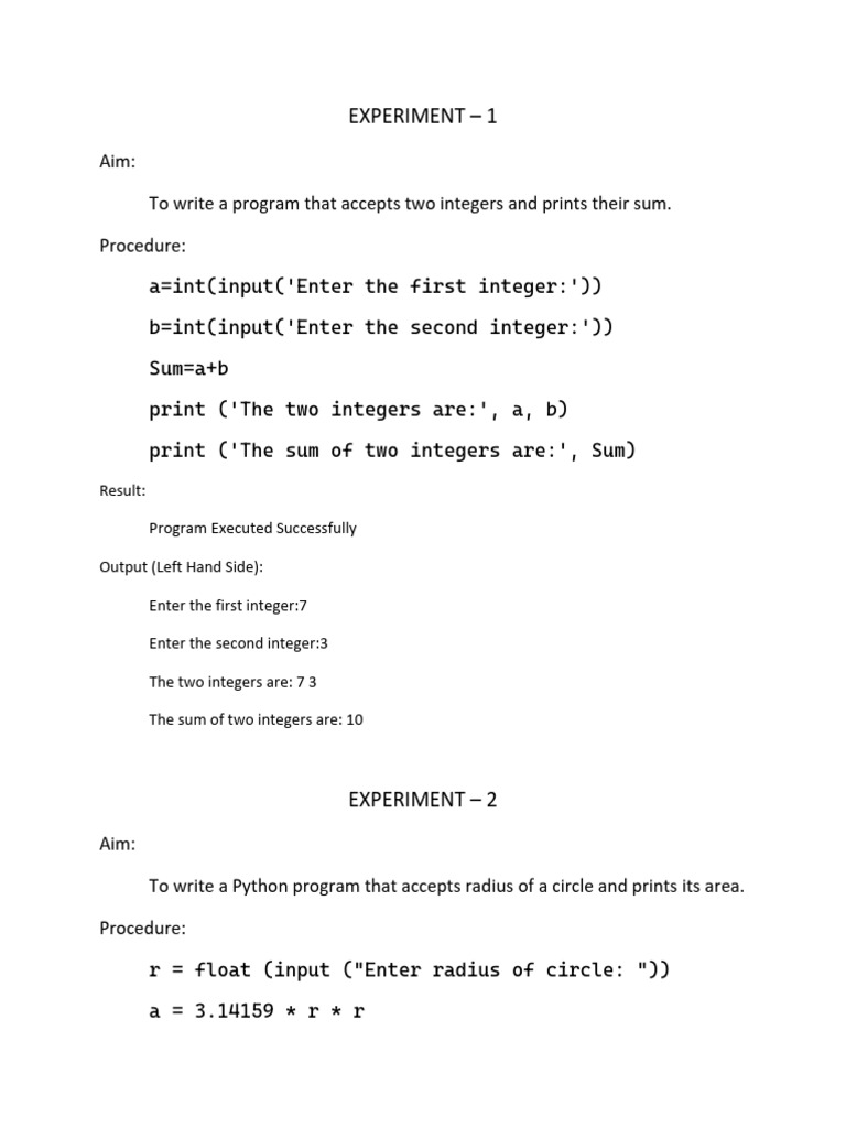 Python Programming Experiments | PDF | Area | Number Theory