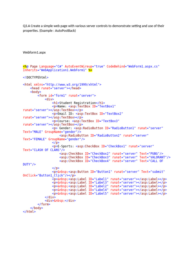 ASP.NET Web Forms Control Examples | PDF | Computer Programming ...