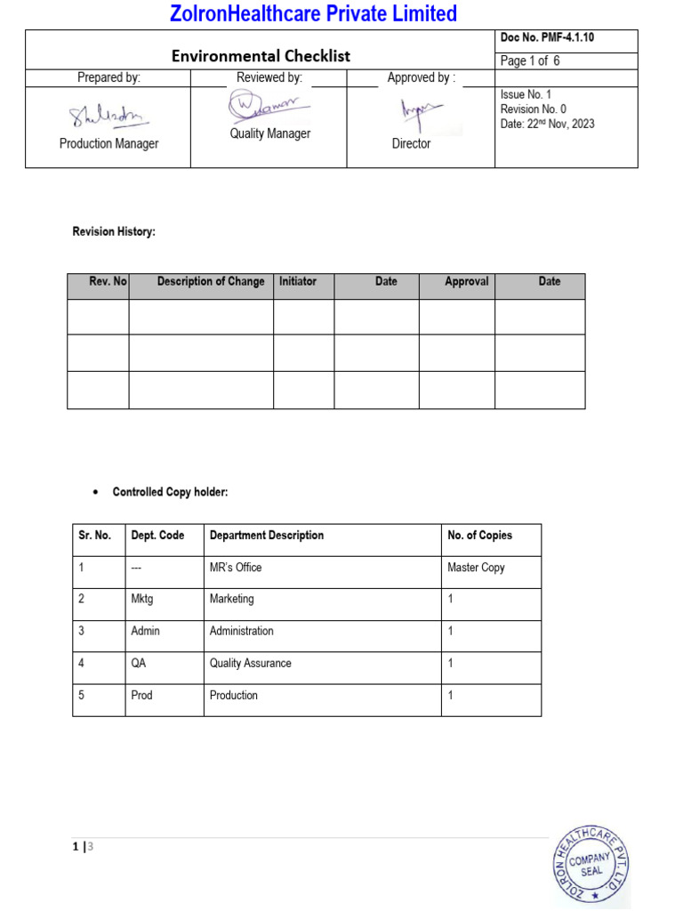 Environment Checklist | PDF | Housekeeping