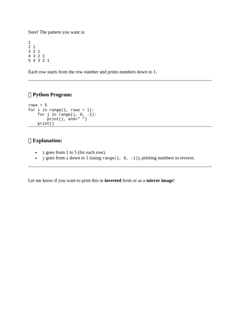 Python Number Pattern Program | PDF