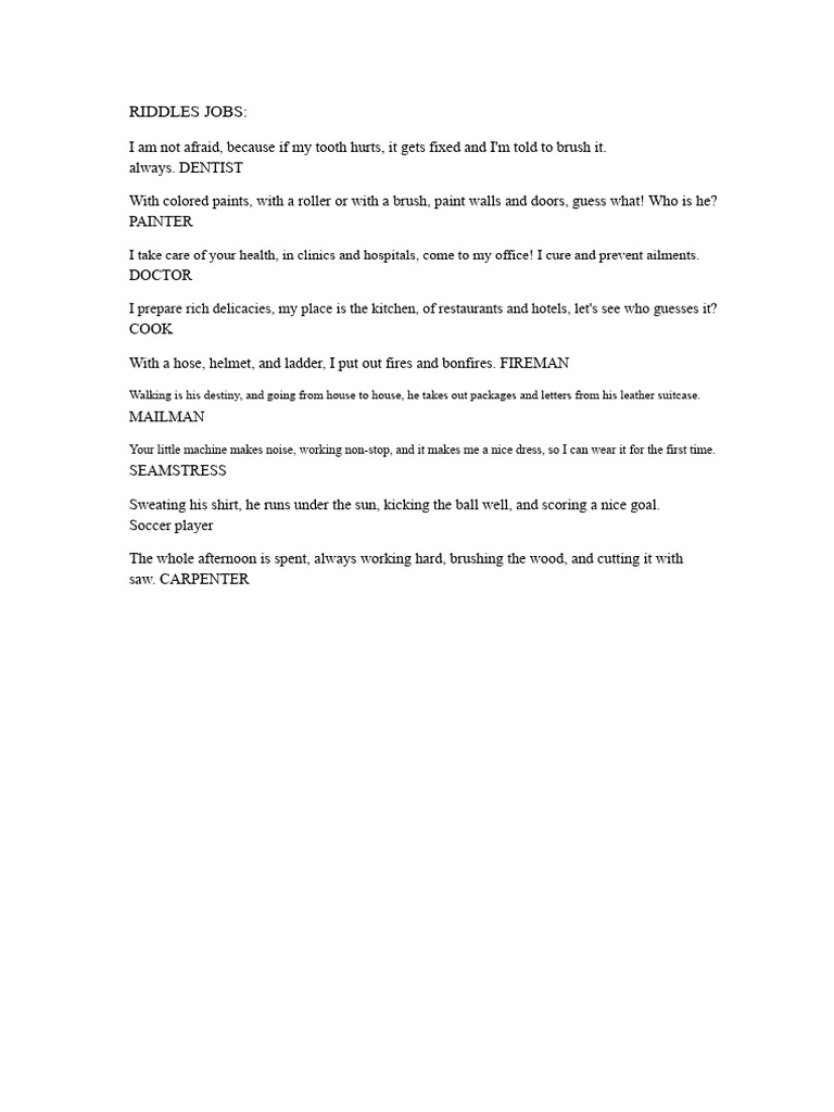 Riddles About Professions | PDF