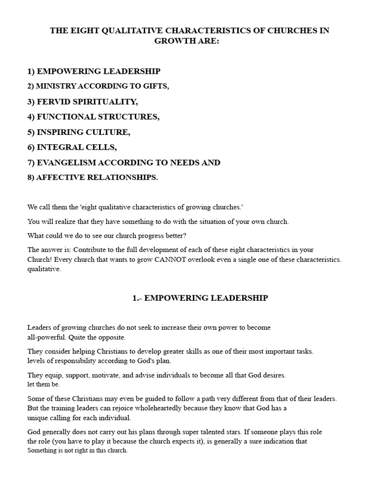 Eight Traits of Growing Churches | PDF | Bible | Love
