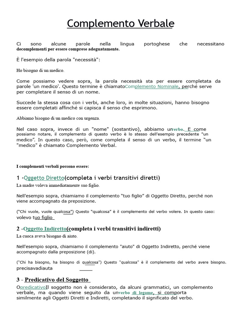 Complemento Verbale 8° Anno | PDF