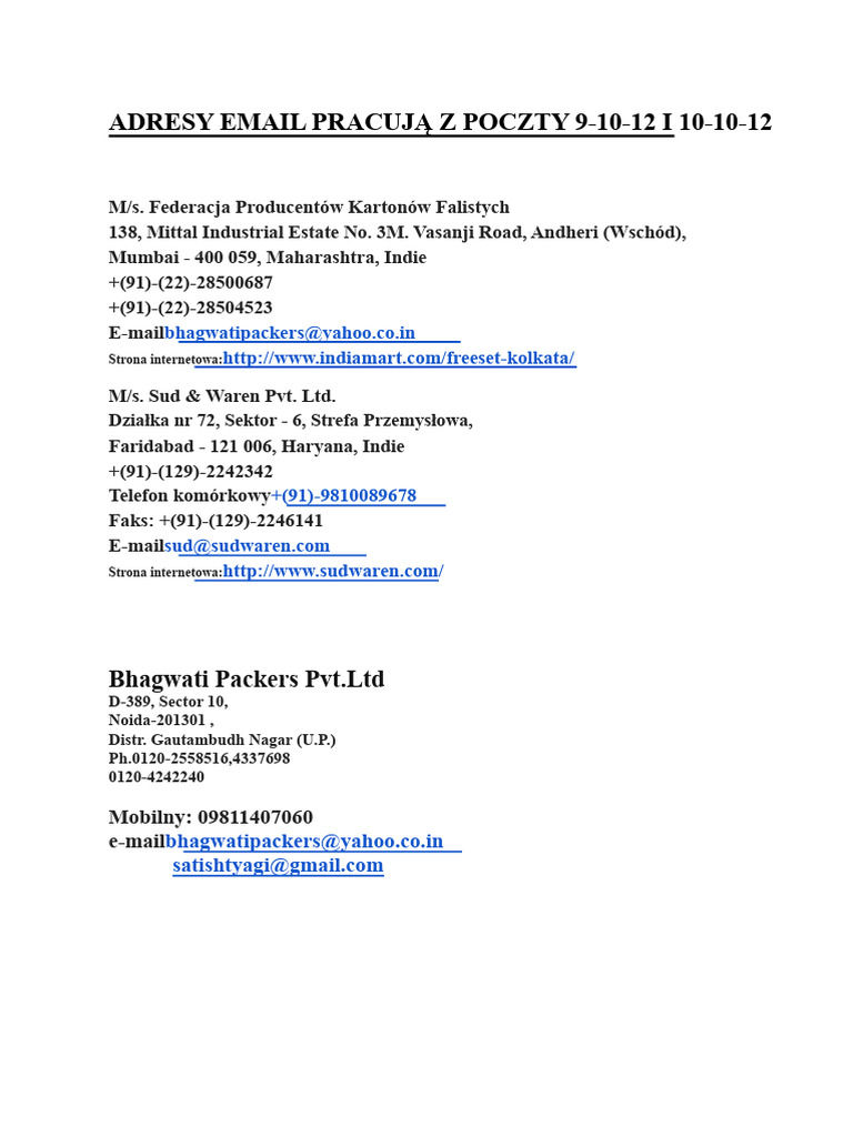 Adresy E-Mail Do Pracy 9-10-12 | PDF