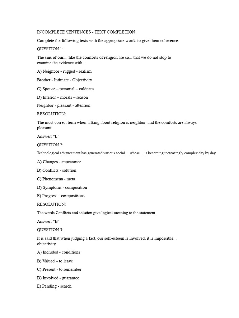 Text Completion Exercises for Coherence | PDF | Semantics | Sentence ...