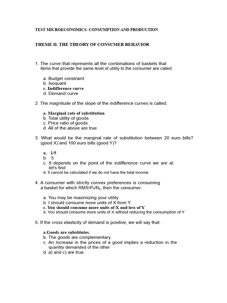 Microeconomics: Consumer Behavior Quiz | PDF | Utility | Demand