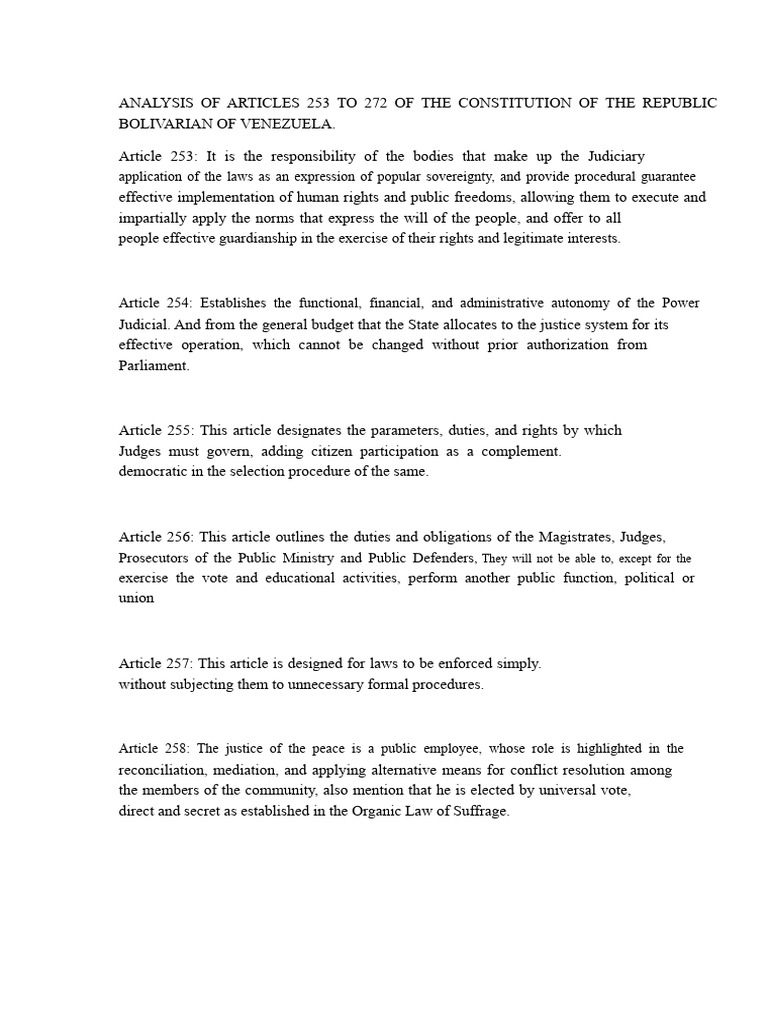 Analysis of Articles 253 To 272 of The Constitution of The Bolivarian ...
